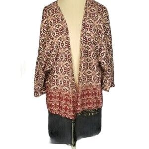 Ice Fashion Women's Cardigan Duster Coverup 3/4 Sleeve Open Front Size Small